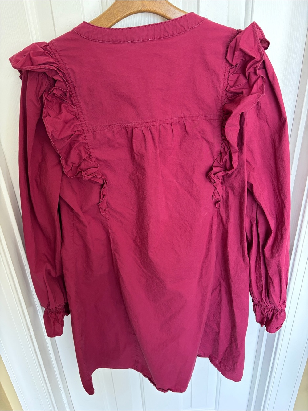 Ruffled Button-Front Dress in Deep Raspberry - Picture 4 of 4